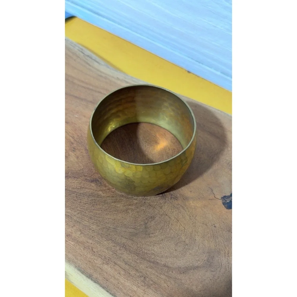 Vintage Hammered Brass Wide Cuff Bangle Statement Bracelet Gold Tone Chunky